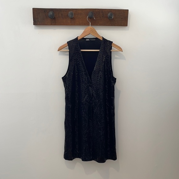 Zara XS black sequin button-down dress. - Picture 2 of 5